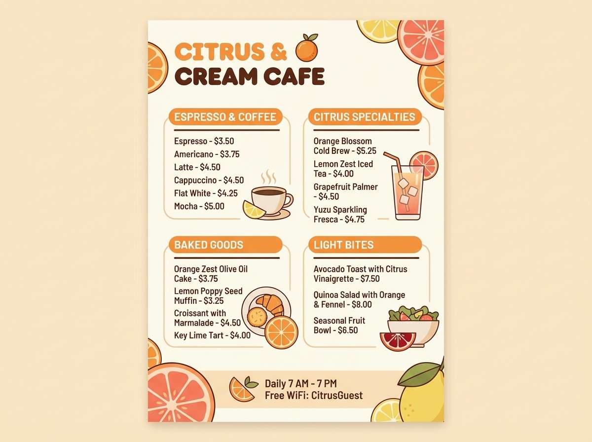 citrus cafe menu design