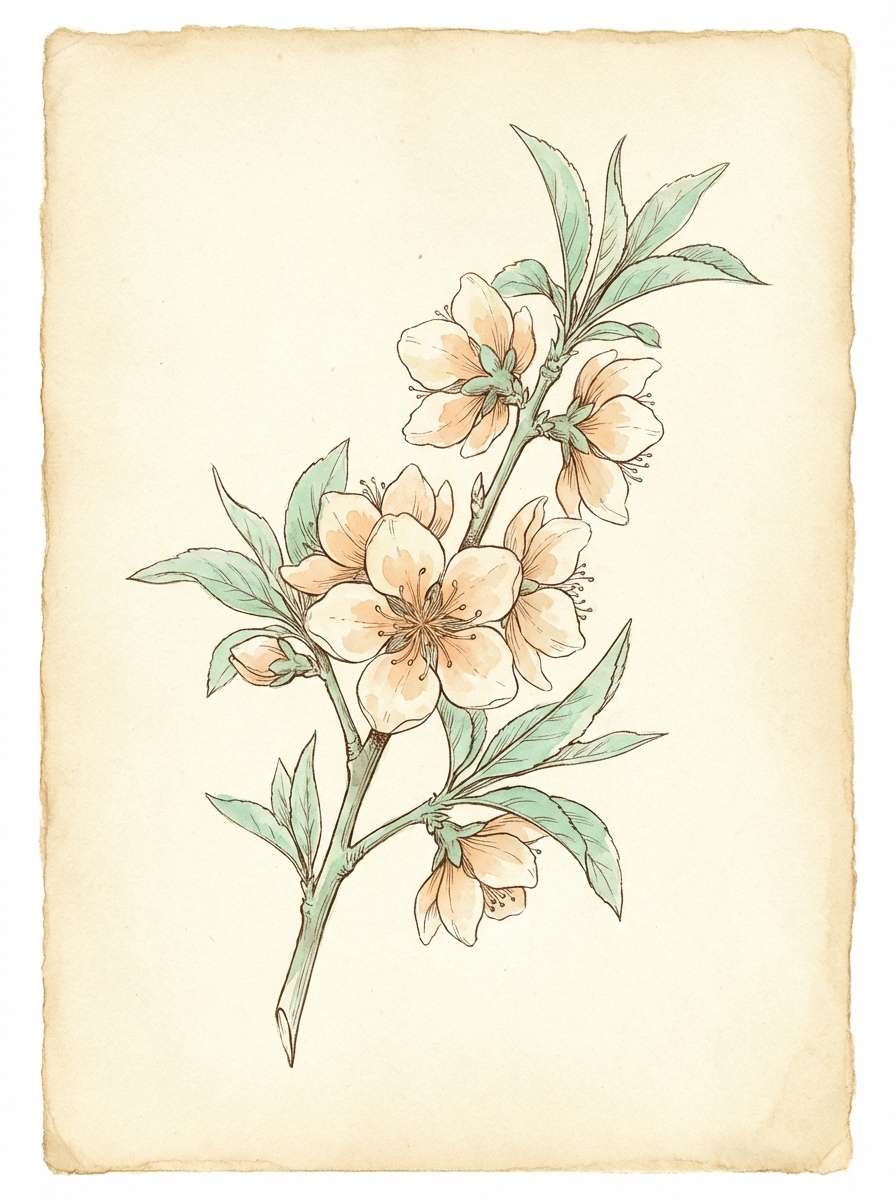 peach blossom watercolor art