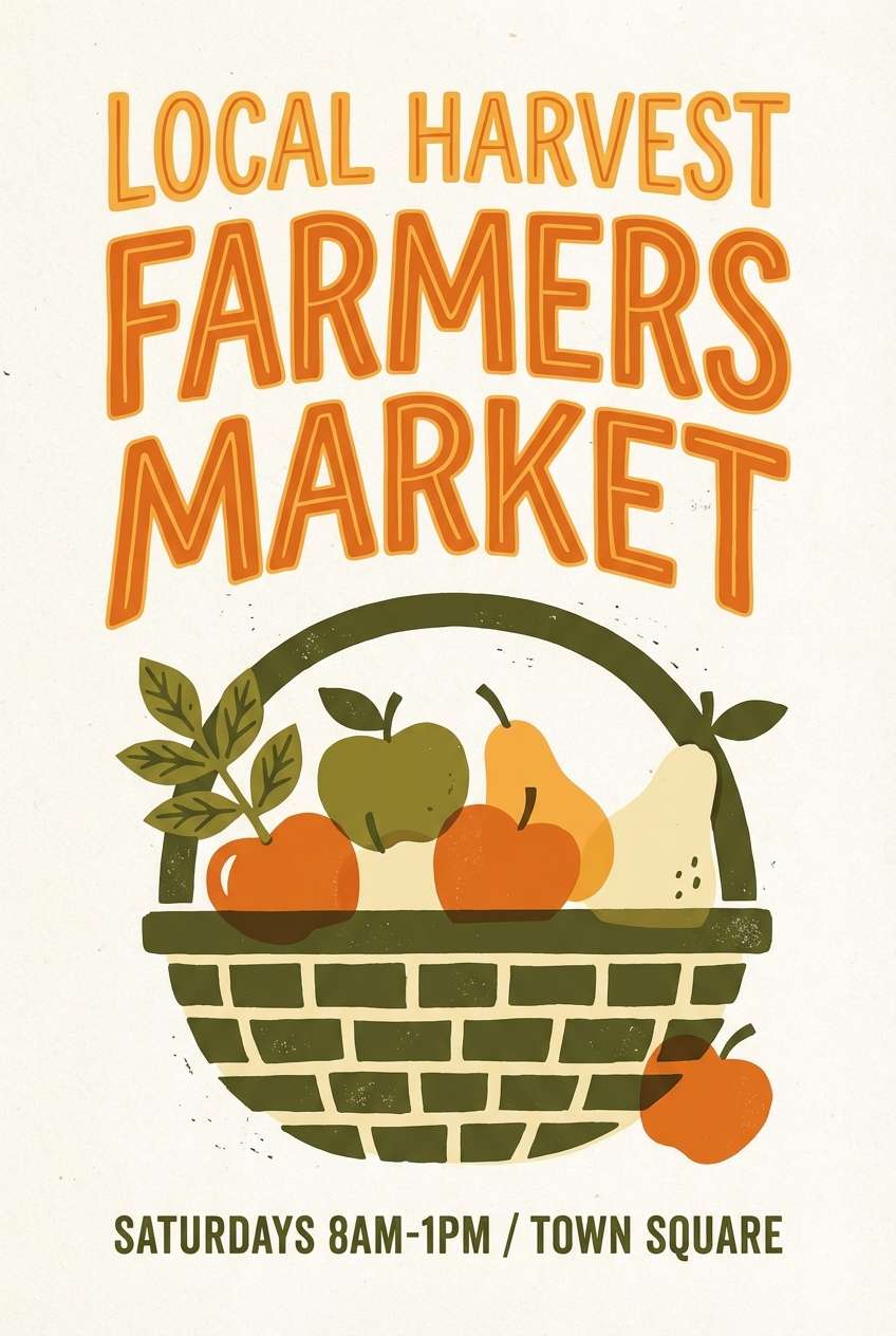 farmers market poster in warm hues