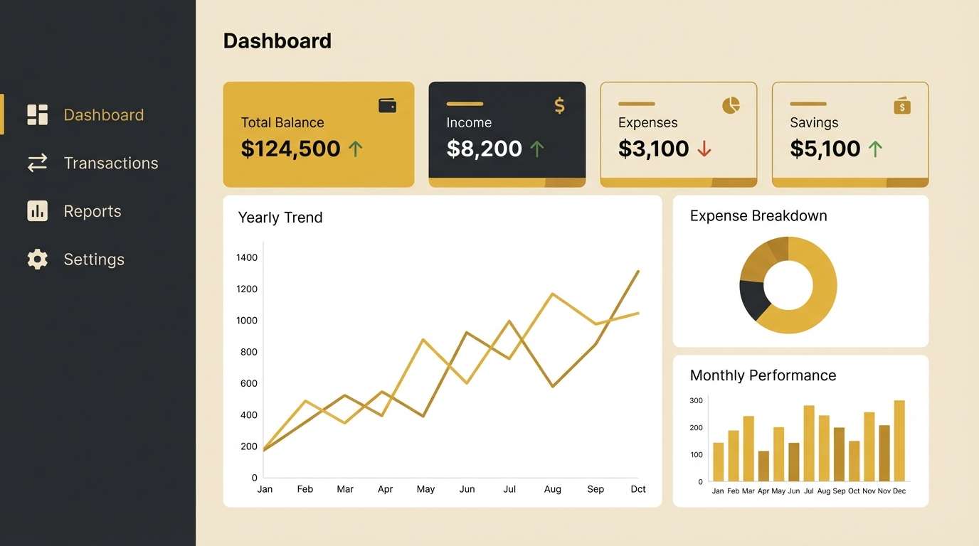 finance dashboard ui in gold