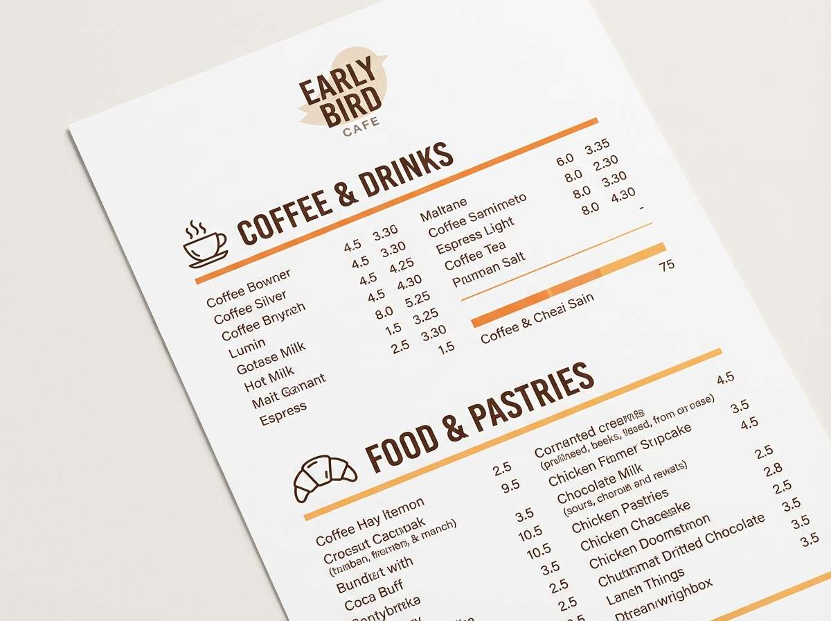 warm cafe menu layout