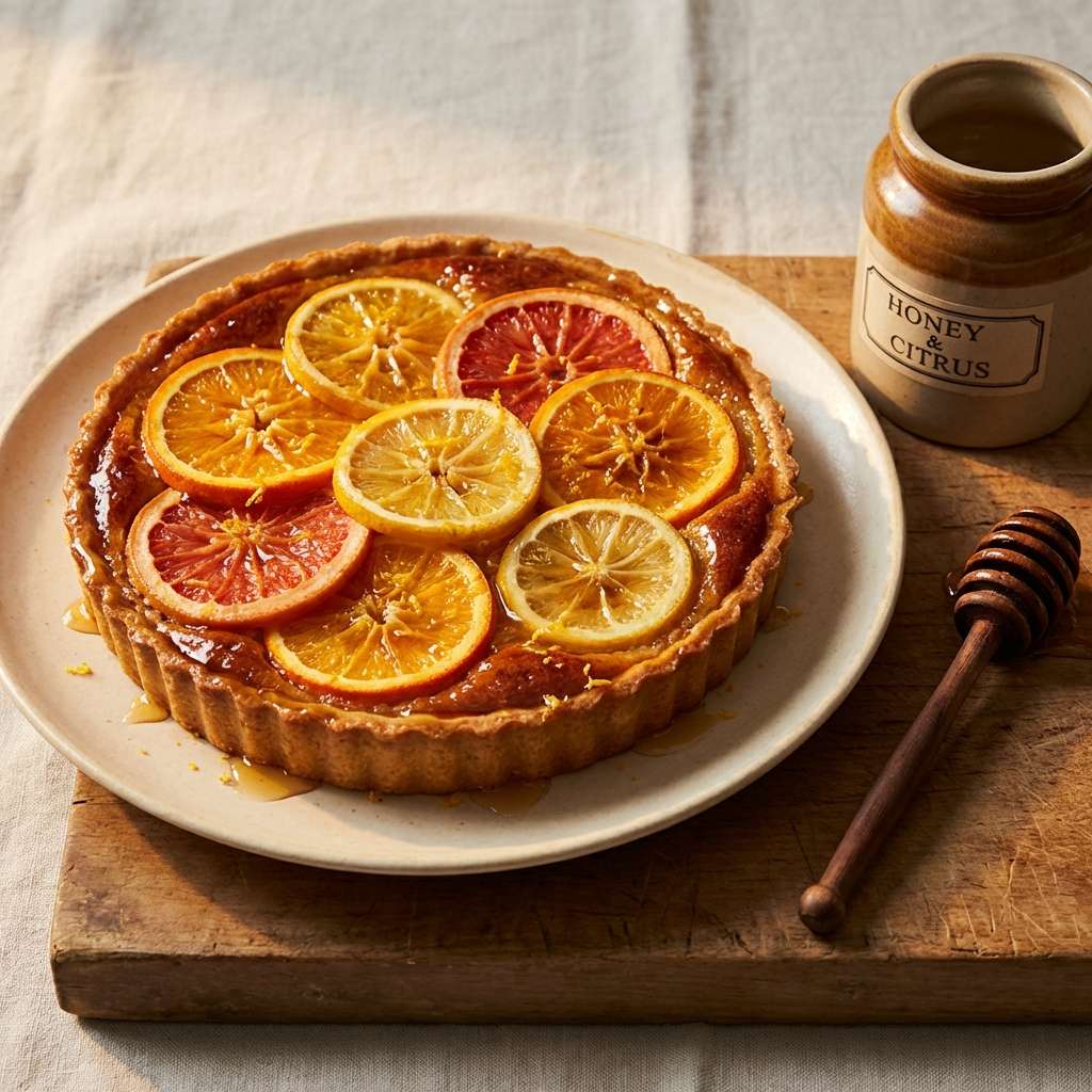 honey tart on cream