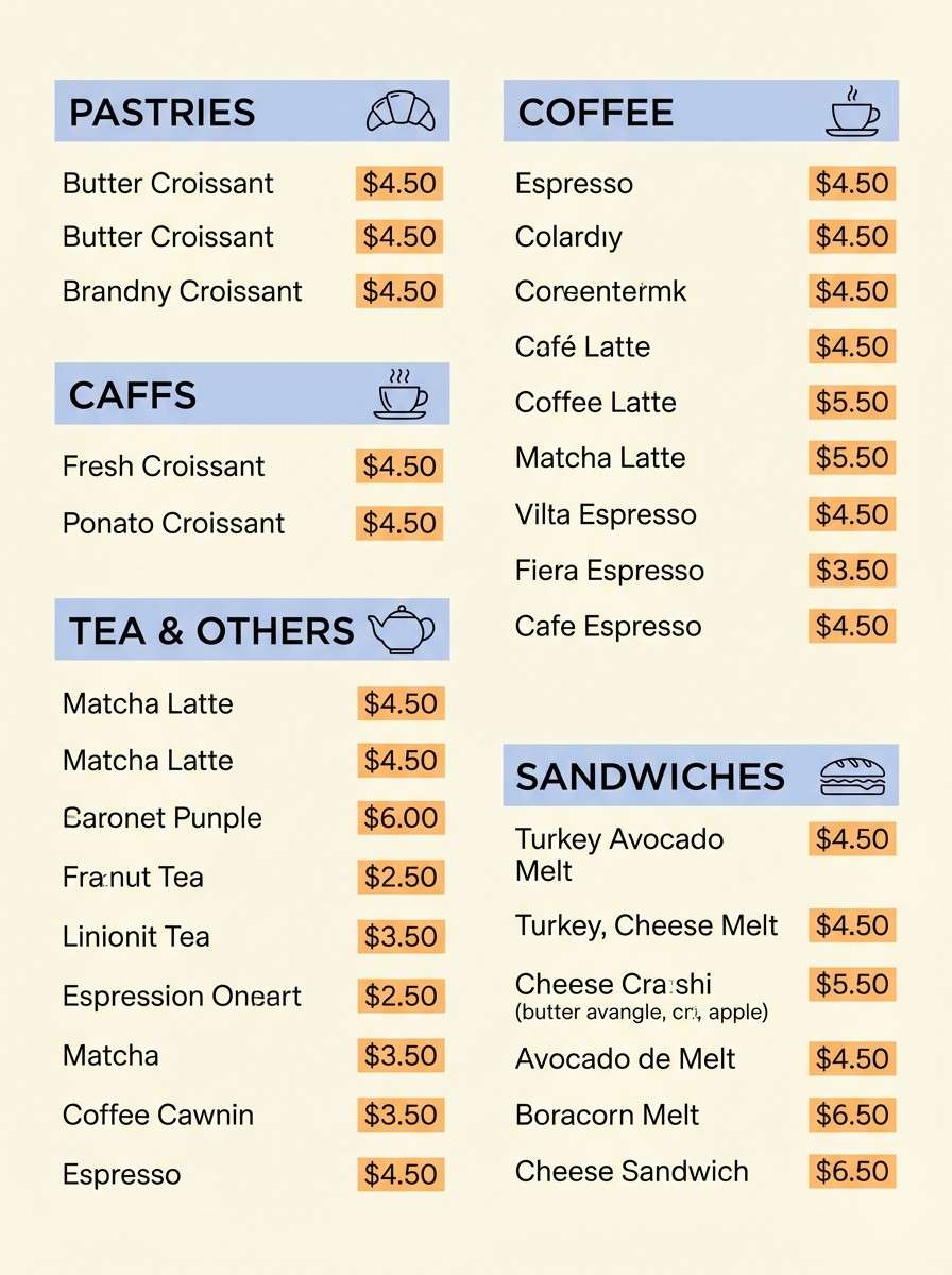 cafe menu typography layout
