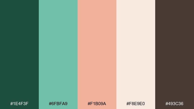 orchard dusk green peach color palette with hex codes