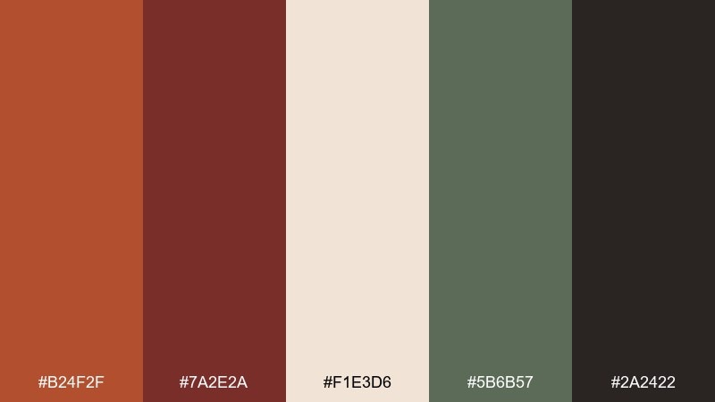 orchard dusk rust orange color palette with hex codes