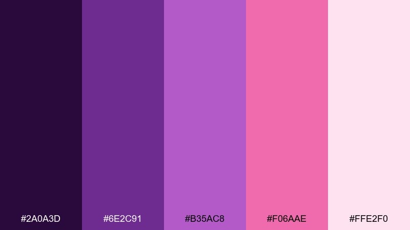 orchid blush purple pink color palette with hex codes