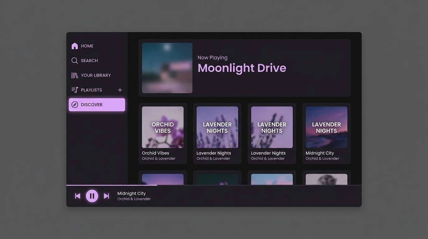 dark mode ui with orchid accents