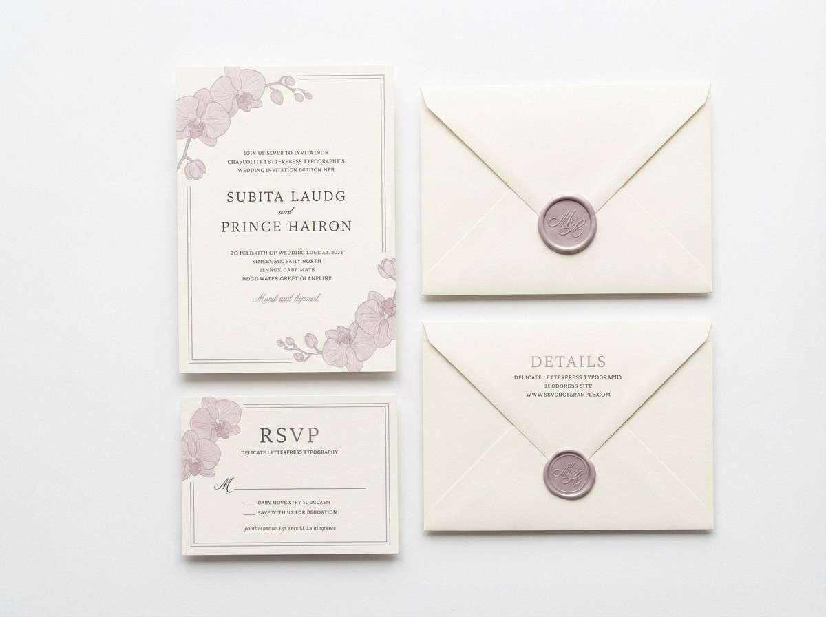 wedding invite in soft orchid
