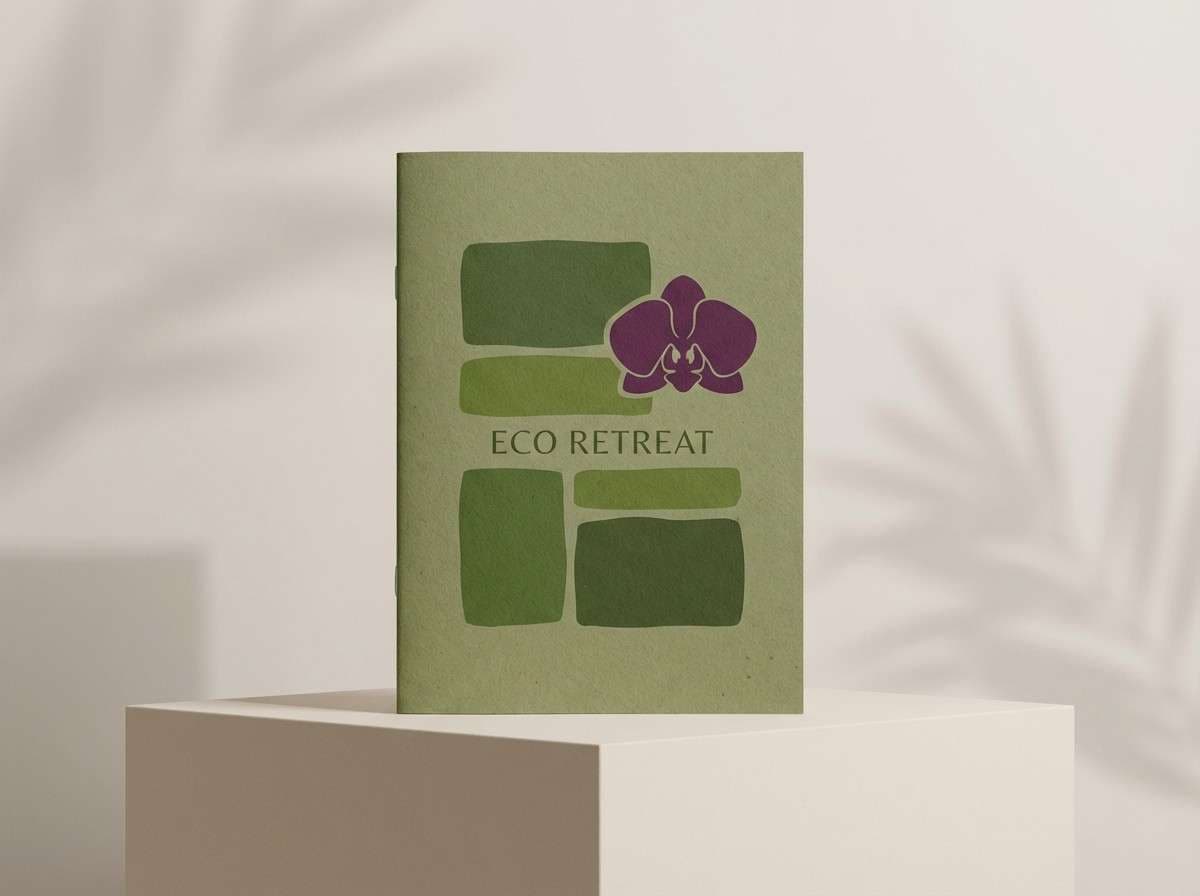 eco brochure in moss and orchid