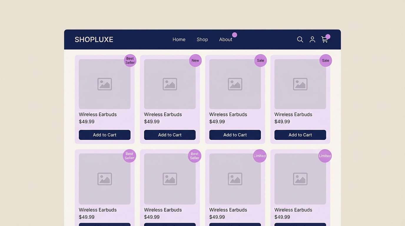 ecommerce ui in orchid and navy