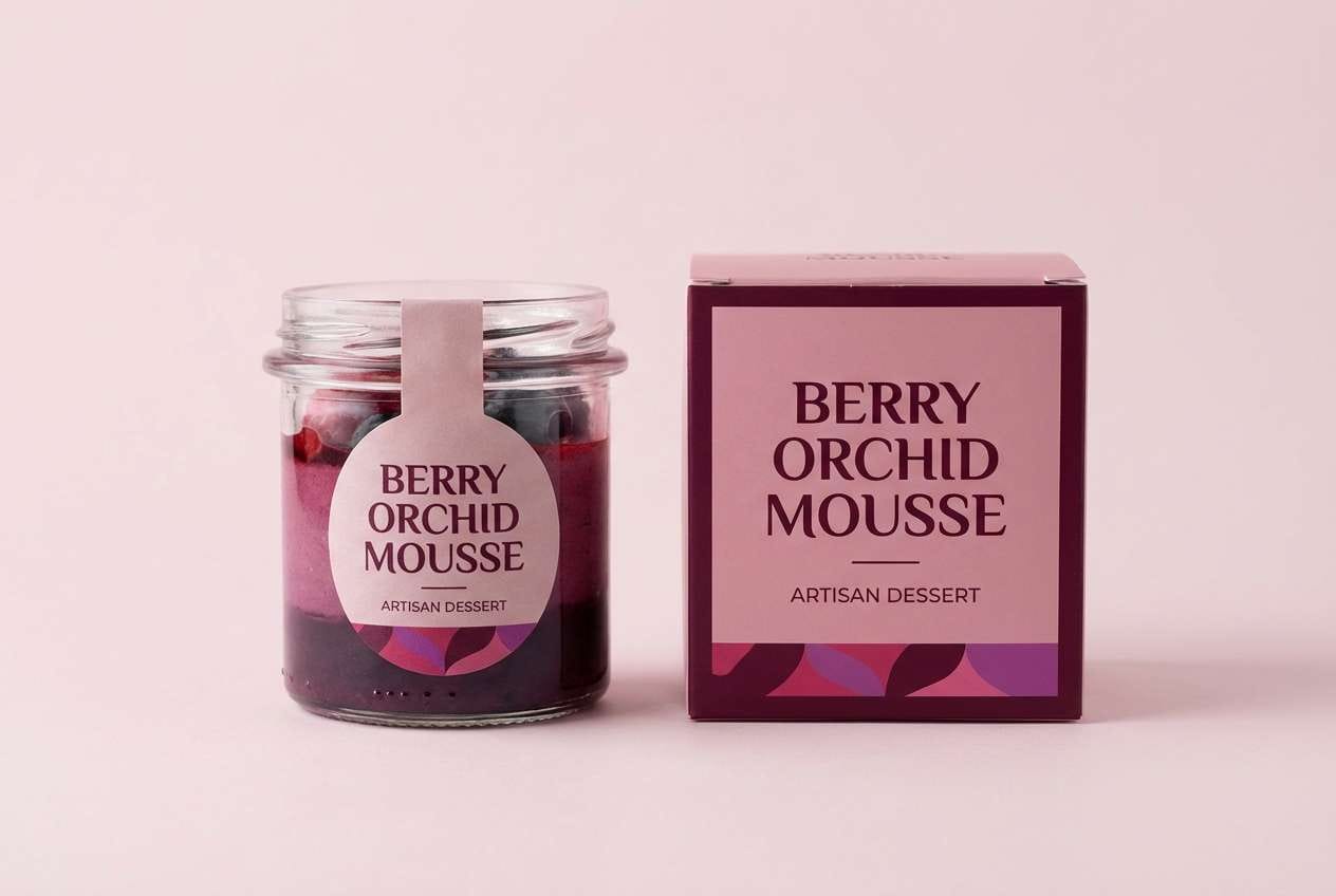 dessert packaging in berry orchid