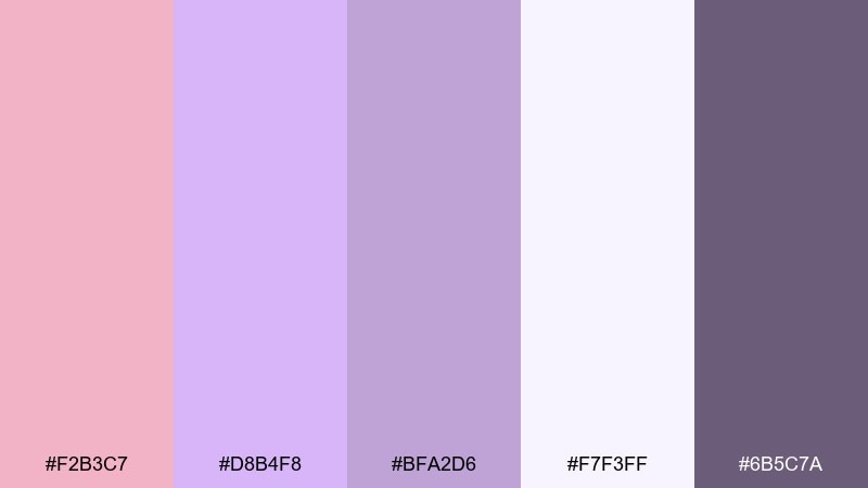 orchid mist pink lavender color palette with hex codes