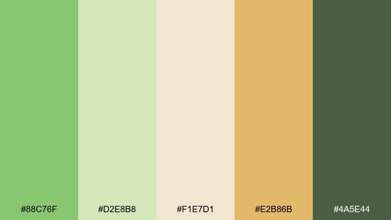outdoor market pistachio color palette with hex codes
