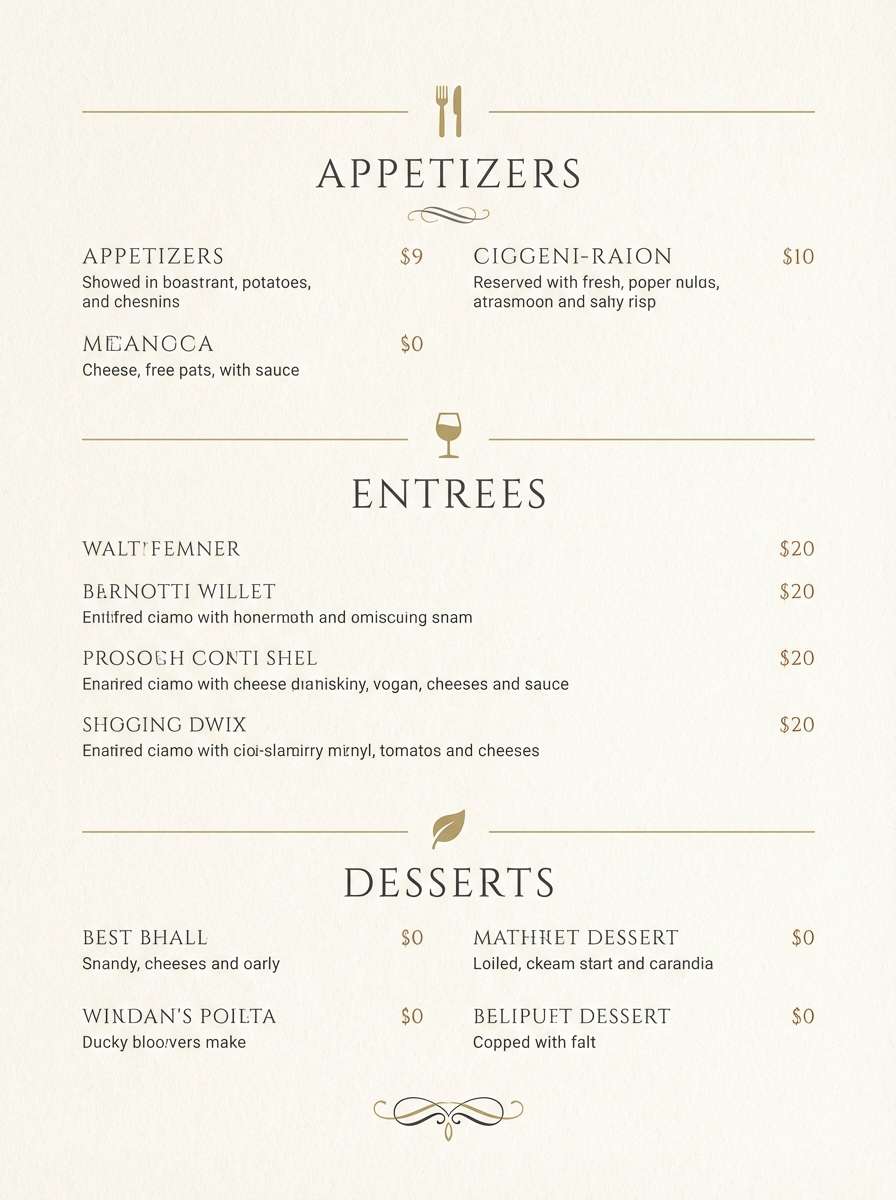starlit sand menu layout