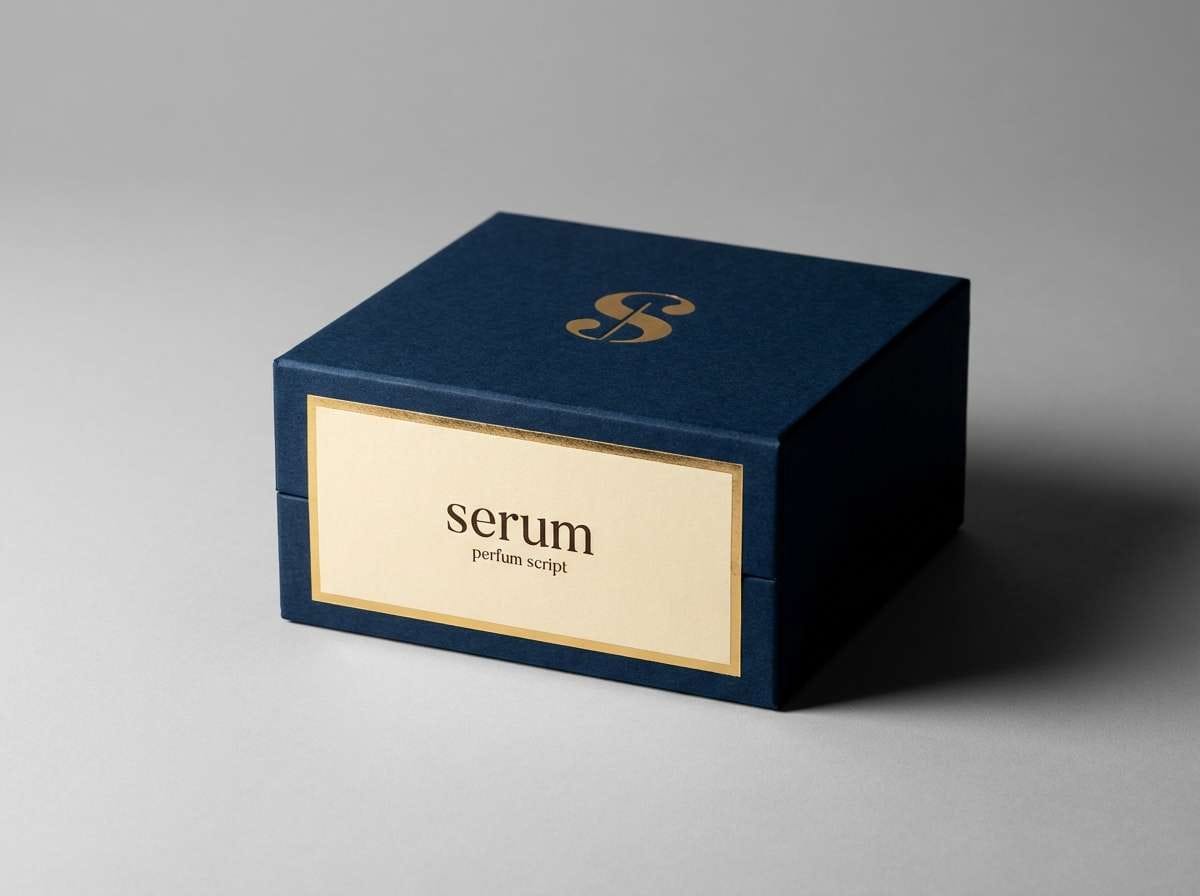 luxury navy and brass packaging