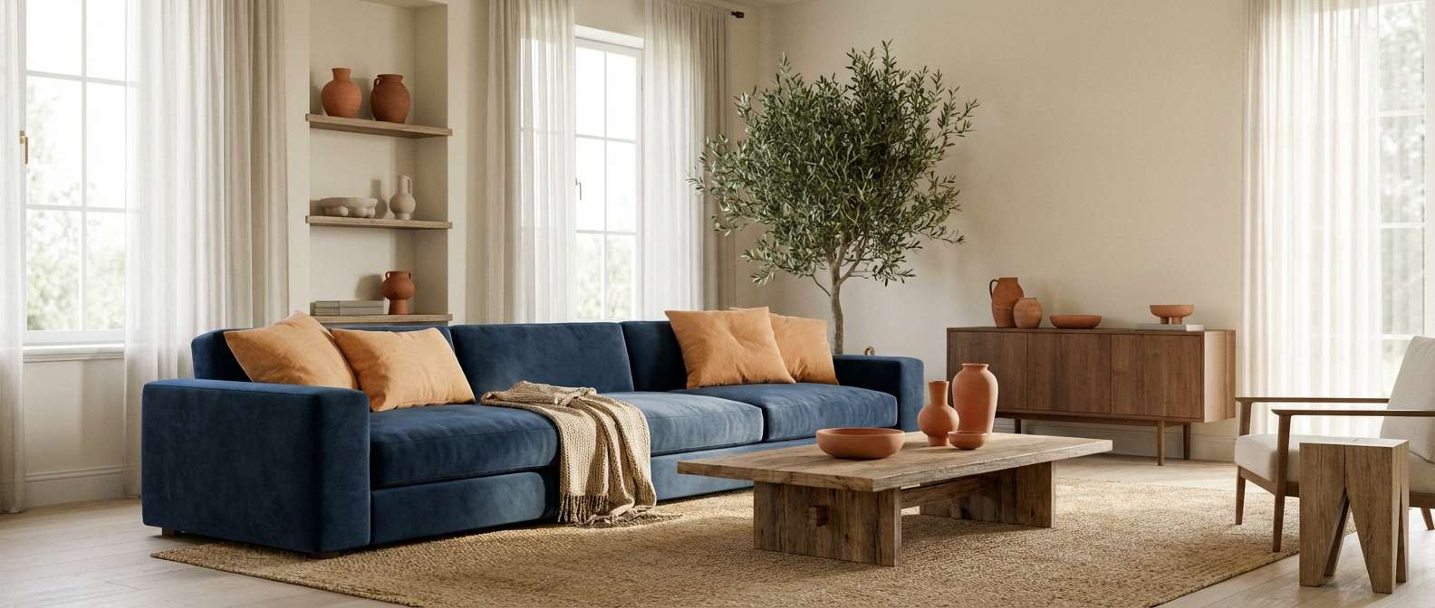 modern navy terracotta interior