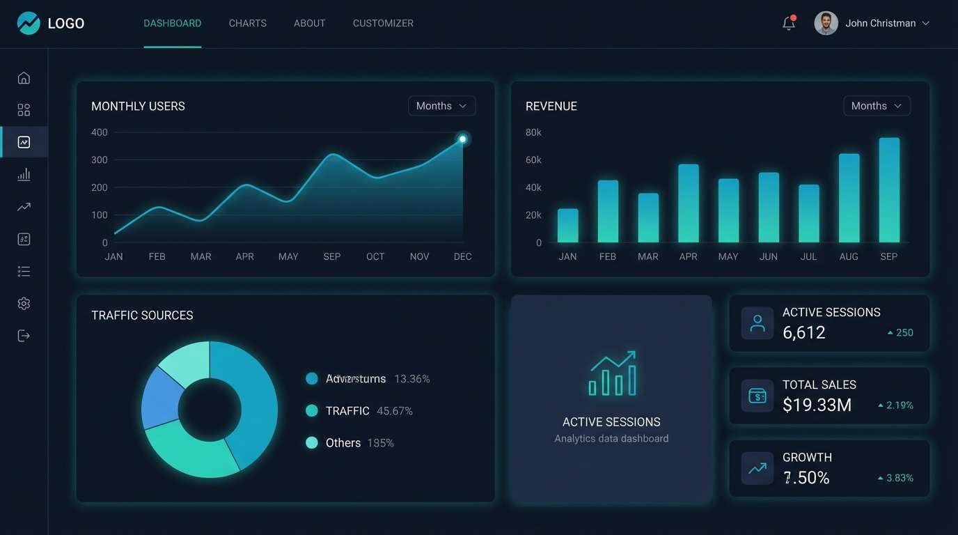 dark dashboard teal accents