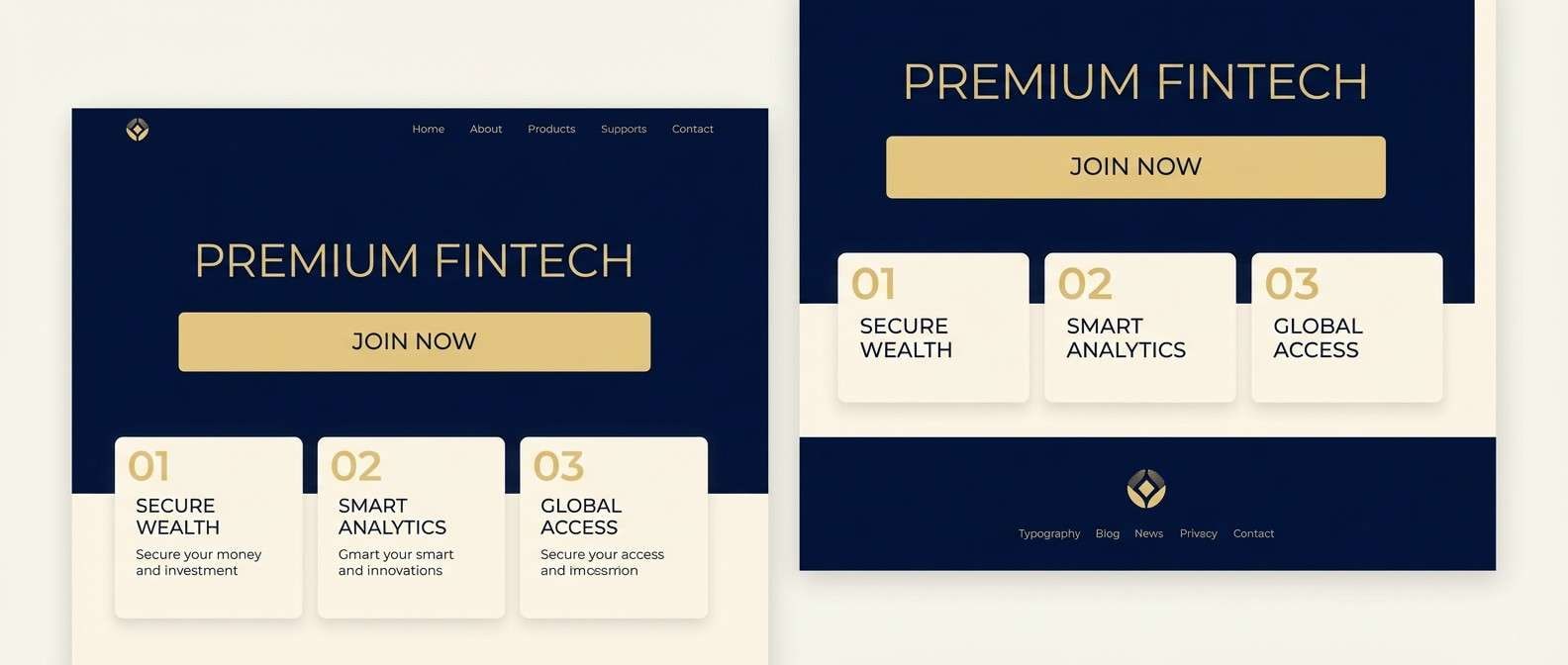fintech hero in navy and gold