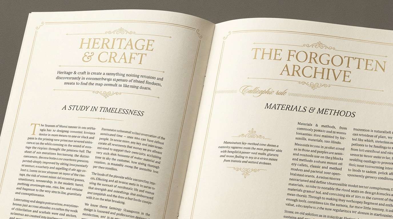 editorial layout with gold accents