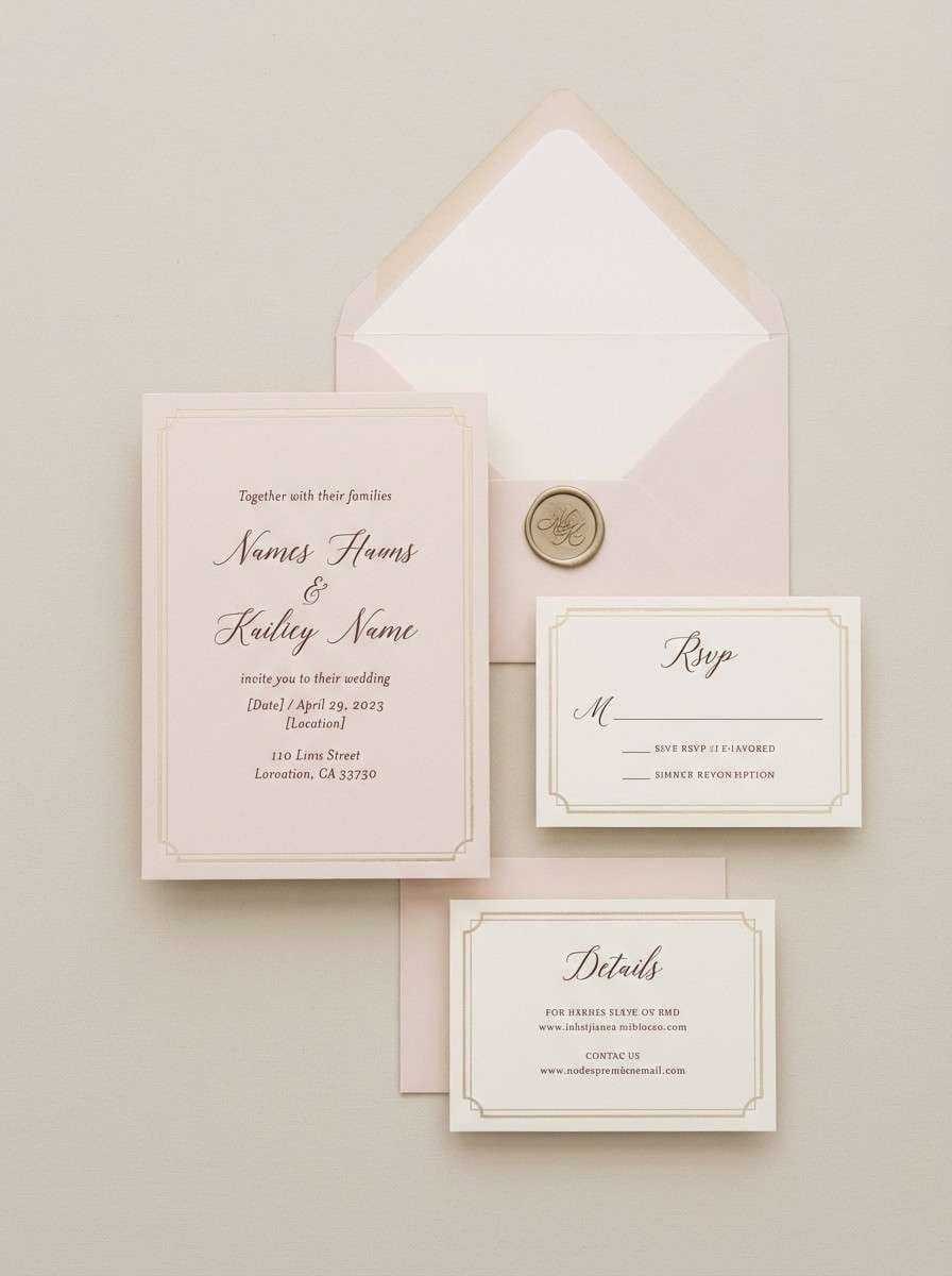 blush and gold wedding invites
