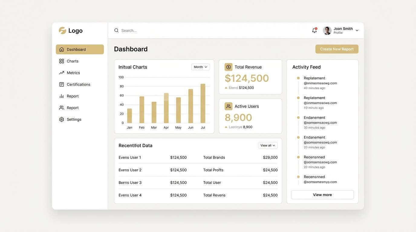 ui dashboard with gold accents
