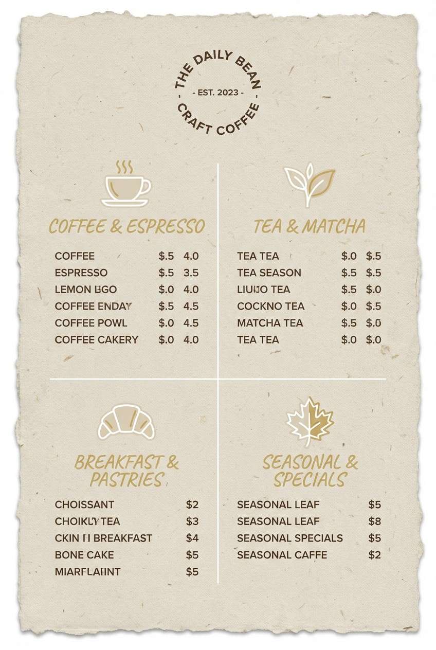 coffee menu in warm neutrals