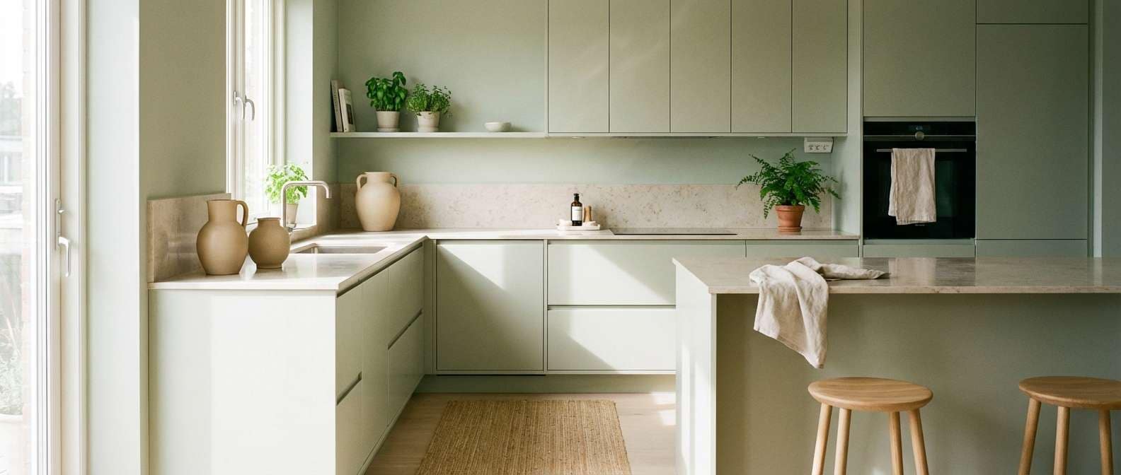pale green minimalist kitchen