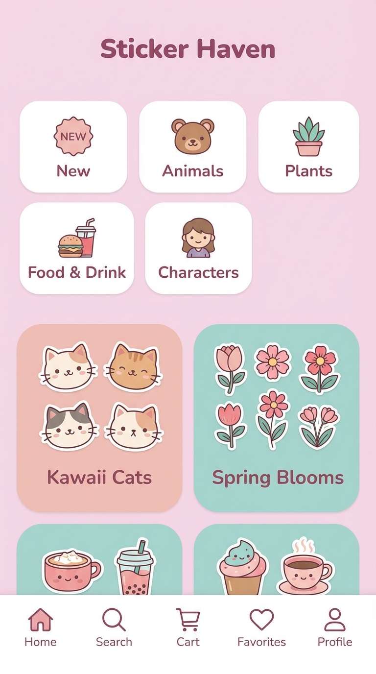 cute sticker shop ui