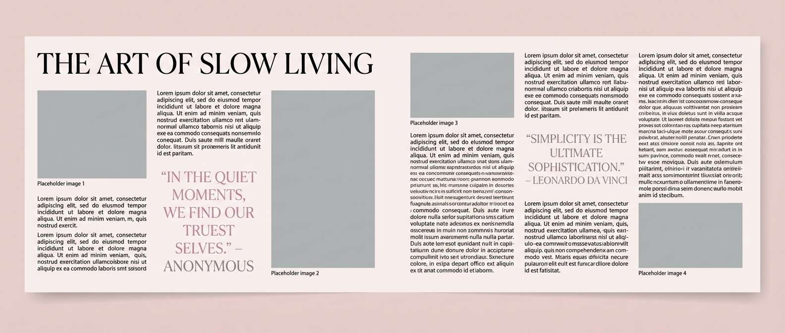 beauty editorial layout in blush