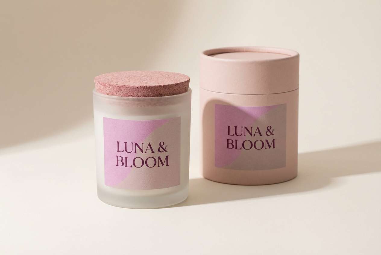 minimal candle packaging in blush