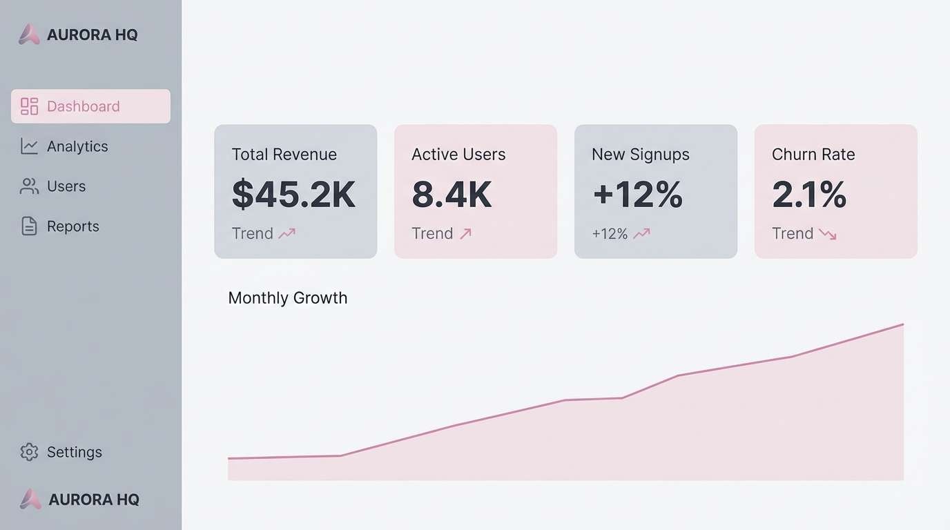 dashboard ui with magenta accents