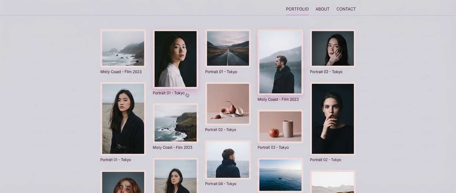 portfolio ui with blush accents