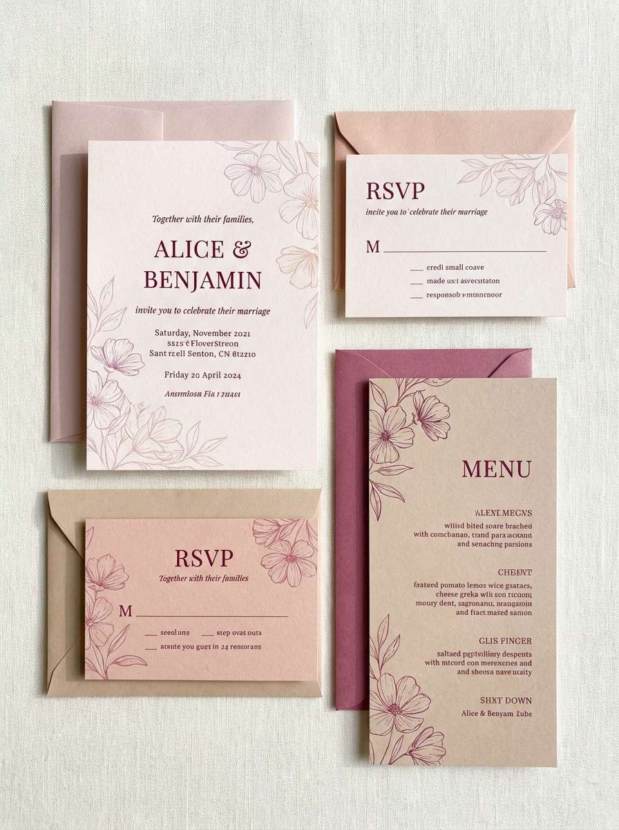 elegant pink wedding stationery