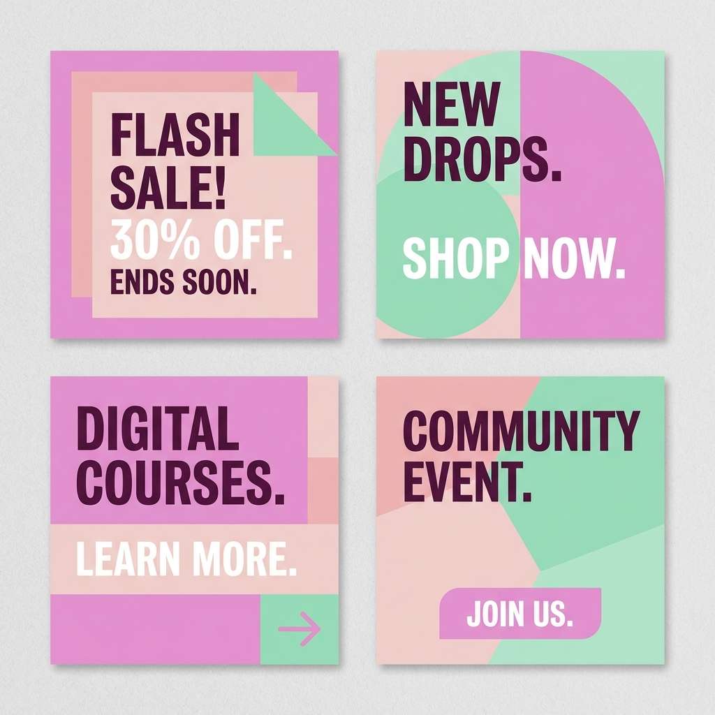 promo tiles in pink and mint