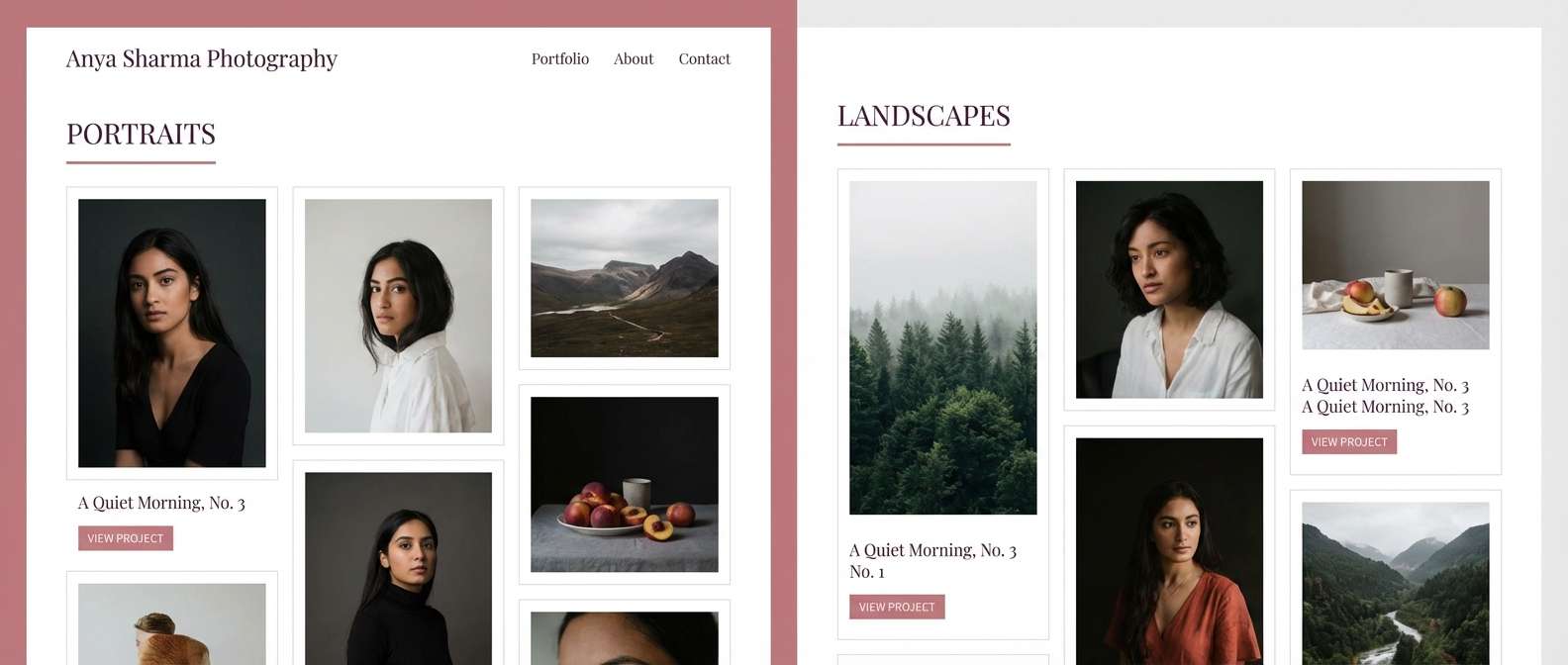 dusty rose portfolio ui