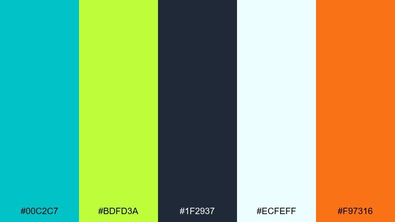 palm leaf brights turquoise lime green color palette with hex codes