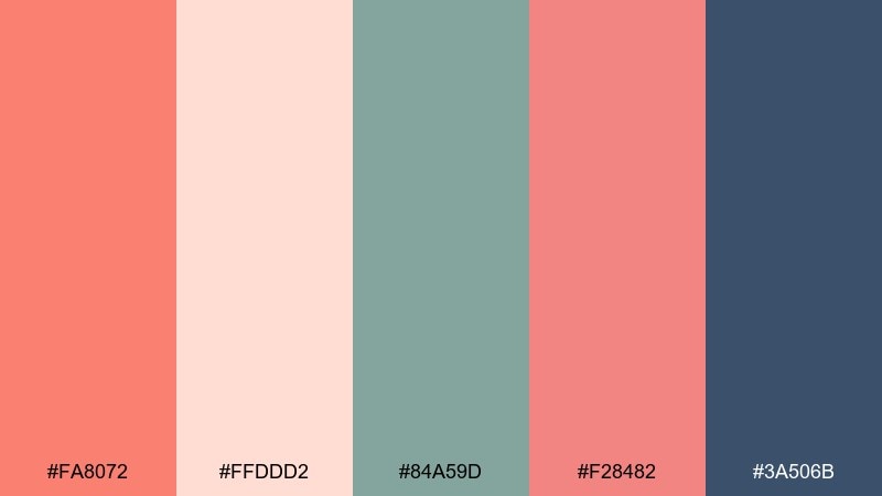 palm spring pop salmon color palette with hex codes