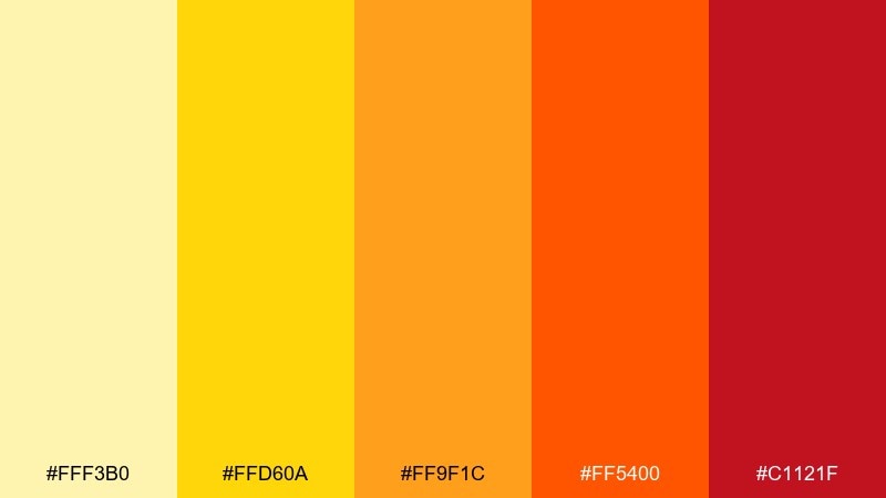 papaya punch yellow orange red color palette with hex codes