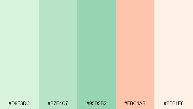 pastel green dream color palette with hex codes