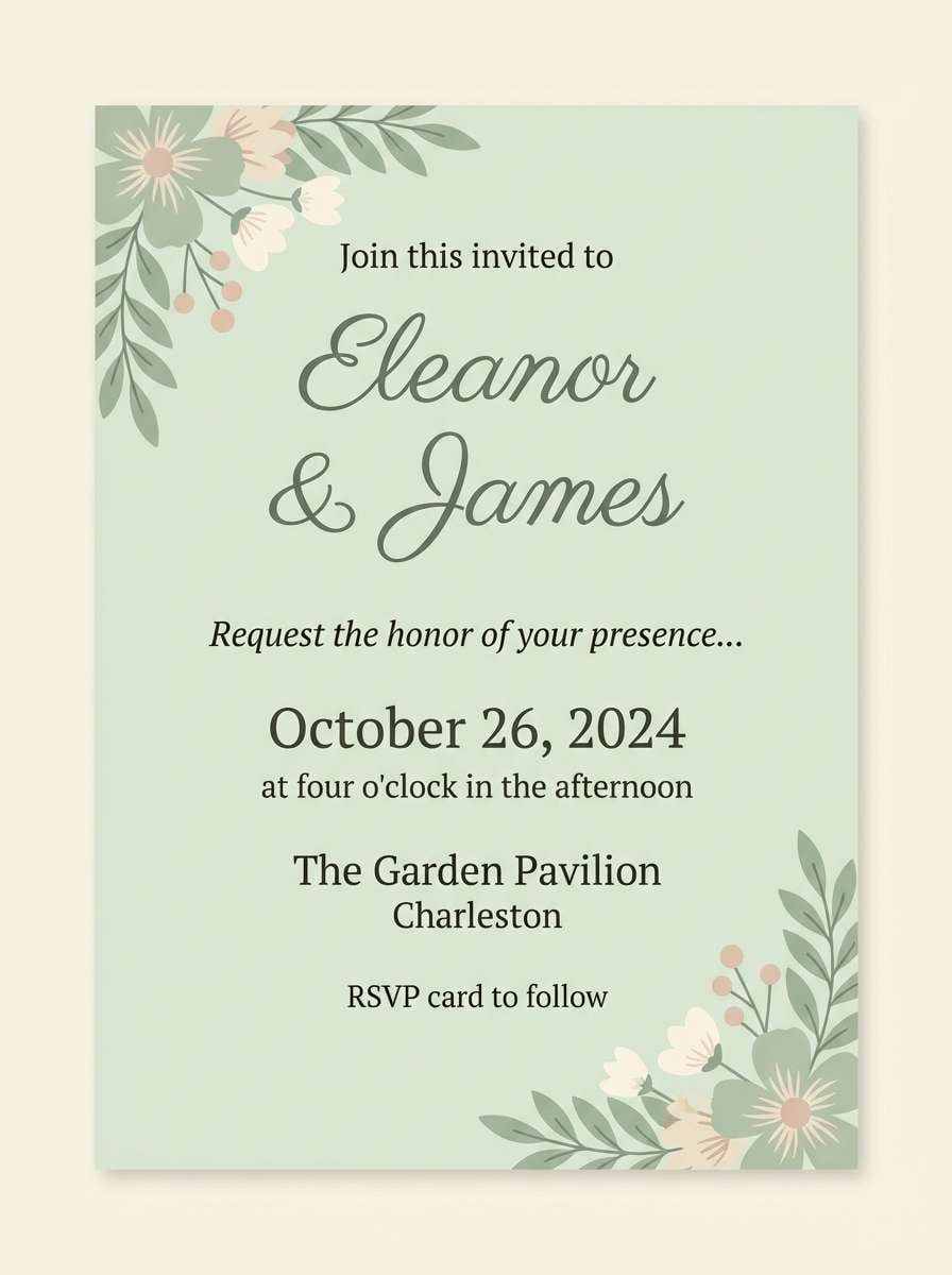 pastel green palette wedding invite