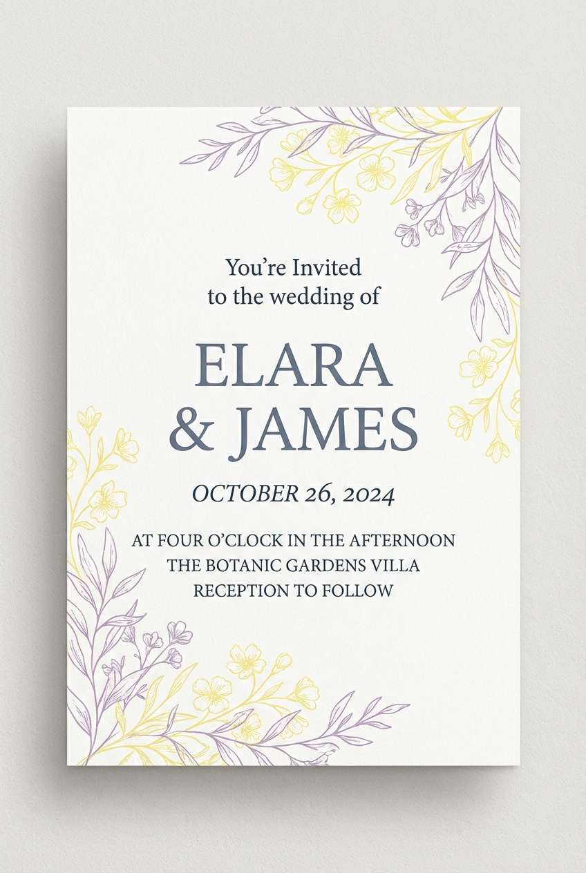 pastel invitation in lemon lilac yellow