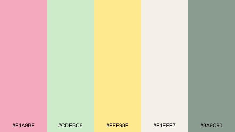 pastel market pastel pink green yellow color palette with hex codes