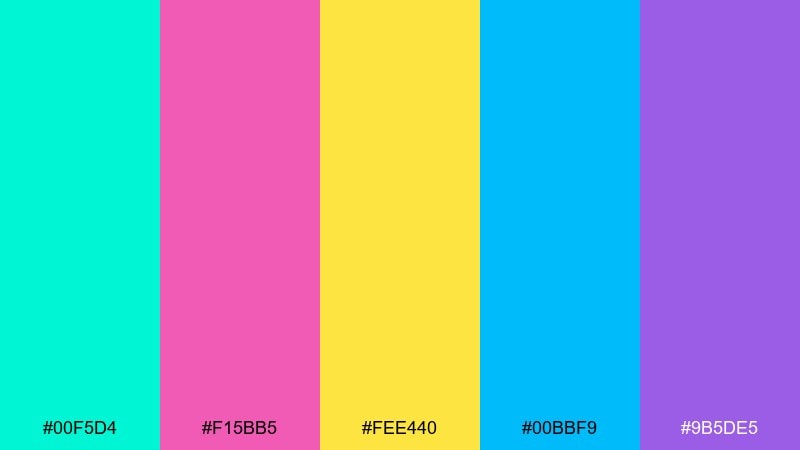 pastel neon arcade candy color palette with hex codes
