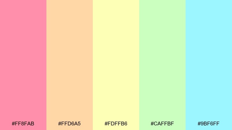 pastel parade rainbow color palette with hex codes