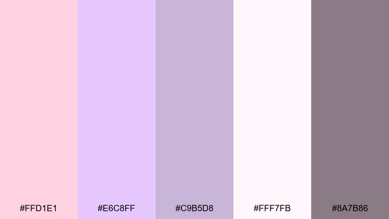 pastel parfait pink lavender color palette with hex codes