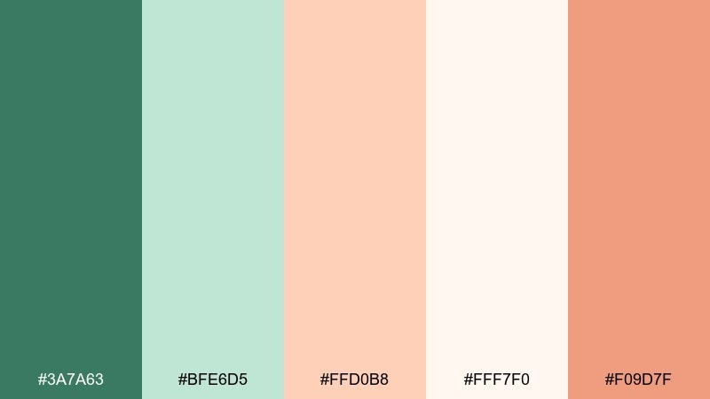 pastel picnic green peach color palette with hex codes