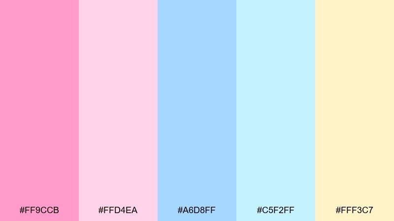 pastel popcorn cotton candy color palette with hex codes