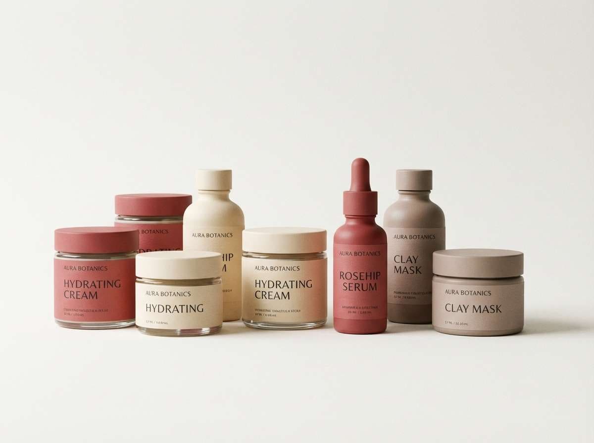 minimal skincare labels in blush