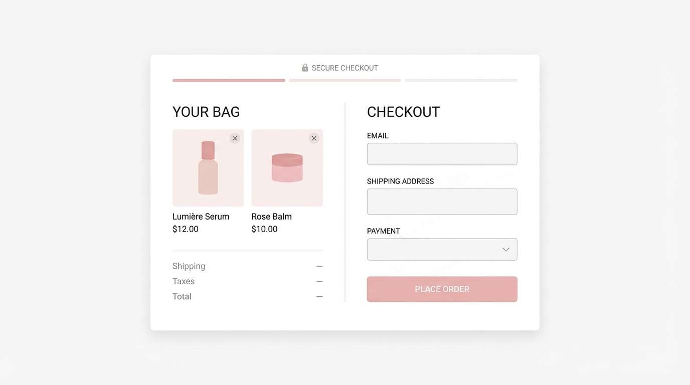 beauty checkout ui in blush