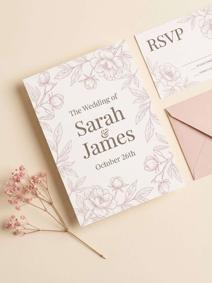 peony toned wedding invite